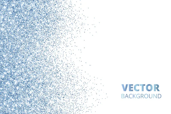 Glitzerkonfetti fällt von der Seite. blauer Vektorstaub, Explosion isoliert auf weiß. funkelnder Rand, Rahmen. — Stockvektor
