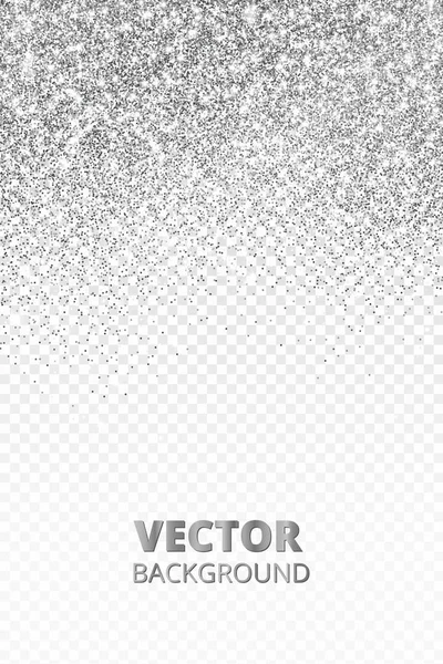 Cae confeti de purpurina. Polvo vectorial plateado aislado sobre fondo transparente. Borde brillante brillo, marco festivo . — Archivo Imágenes Vectoriales