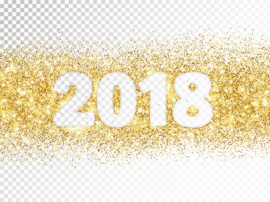 2018 tipografi üzerinde şeffaf arka plan izole parıltı. Altın parlak vektör toz dikdörtgen numaraları ile.