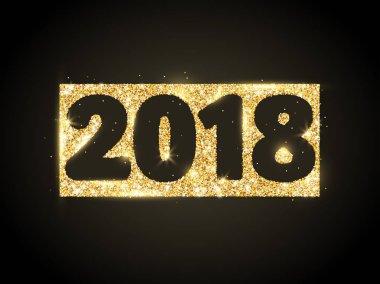 2018 glitter tipografi tasarımı. Siyah zemin üzerine altın parlak sayılar.