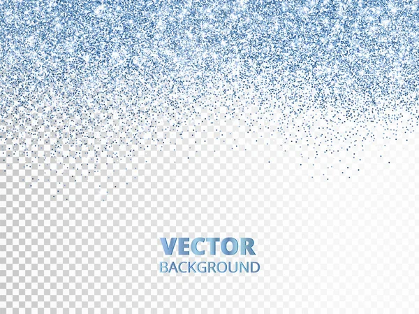 Herabfallendes Glitzerkonfetti. blauer Vektorstaub, Explosion isoliert auf transparentem Hintergrund. glitzernder Glitzerrand, Rahmen. — Stockvektor