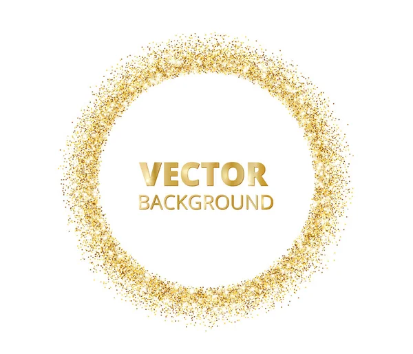 Festlig gyllene glitter bakgrund. Glitter gränsen, prickig cirkel ram. Vector gyllene stoft isolerad på vit. — Stock vektor