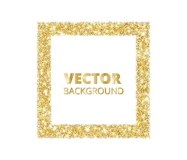 Festive golden sparkle background. Glitter border, spotted rectangle frame. Vector golden dust isolated on white. — Stock Vector