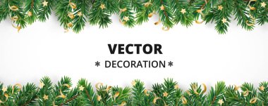 Kış tatil arka plan. Noel ağaç dalları ve süs eşyaları ile sınır.