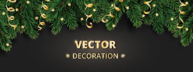 Kış tatil arka plan. Noel ağaç dalları ve süs eşyaları ile sınır.