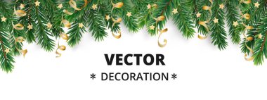 Kış tatil arka plan. Noel ağaç dalları ve süs eşyaları ile sınır.