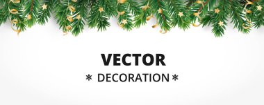 Kış tatil arka plan. Noel ağaç dalları ve süs eşyaları ile sınır.