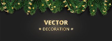 Kış tatil arka plan. Noel ağaç dalları ve süs eşyaları ile sınır.