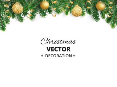 Kış tatil arka plan. Noel ağacı dalları ile sınır. Garland, çerçeve baubles, flamalar asma