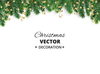 Kış tatil arka plan. Noel ağaç dalları ve süs eşyaları ile sınır.