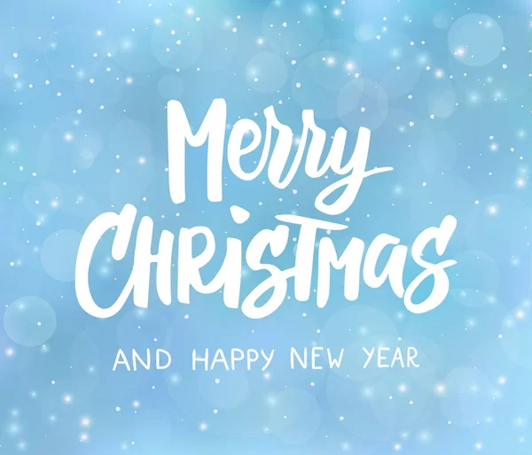 Joyeux Noël et bonne année texte. Salutations de vacances citation. Fond bleu flou avec effet neige tombante . — Image vectorielle