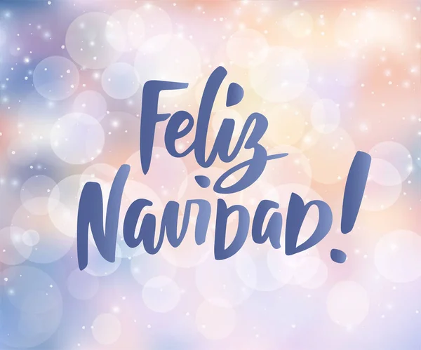 Feliz Navidad - espagnol Joyeux Noël. Salutations de vacances citation. Fond d'hiver flou avec effet neige tombante — Image vectorielle