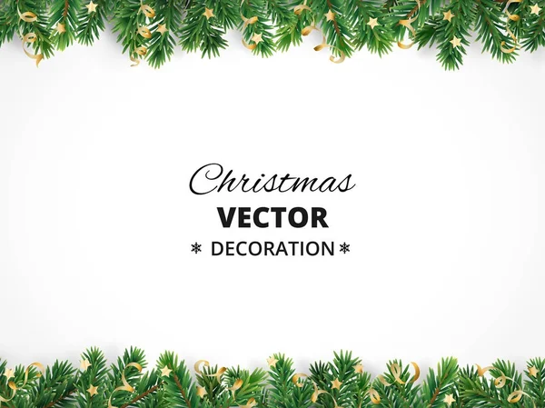 Zimní dovolená pozadí. Hraničí s větví vánoční stromek a ozdoby. — Stockový vektor