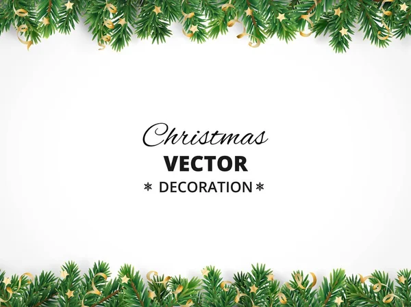 Vector christmas tree branches and space for text. Realistic fir-tree  border, frame isolated on white. Great for christmas cards, banners,  flyers, party posters, Stock vector