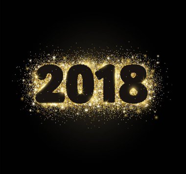2018 glitter tipografi tasarımı. Altın parlak vektör toz dikdörtgen siyah numaraları ile