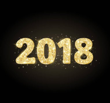 2018 glitter tipografi tasarımı. Siyah zemin üzerine altın parlak sayılar.