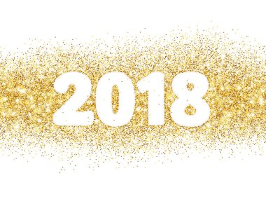 2018 tipografi tasarım üzerine beyaz izole parıltı. Altın parlak vektör toz dikdörtgen numaraları ile