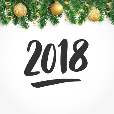 2018 çekilen numaralar el. Köknar ağaç dalları ve baubles ile Fiesta sınır.