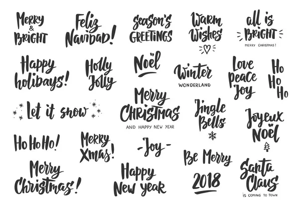 Set of holiday greeting quotes and wishes. Hand drawn text. Great for cards, gift tags and labels, photo overlays, party posters. — Stock Vector