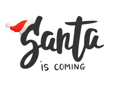 Noel kartı. Santa elle çizilmiş metin geliyor. Kırmızı santa şapka.