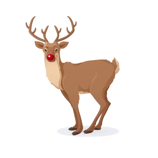 Illustrazione di Natale cartone animato. Renna naso rosso Rudolph divertente isolato su bianco. Vettore . — Vettoriale Stock