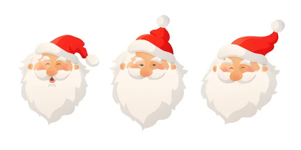 Glücklich lächelnder Weihnachtsmann mit rotem Hut und Bart. Zeichentrickvektorillustration. — Stockvektor