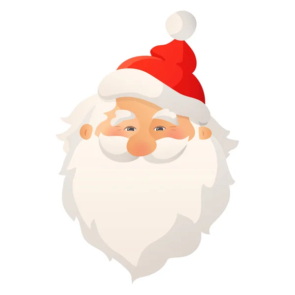 Happy glimlachend Kerstman hoofd met rode hoed en baard. Cartoon vectorillustratie. — Stockvector