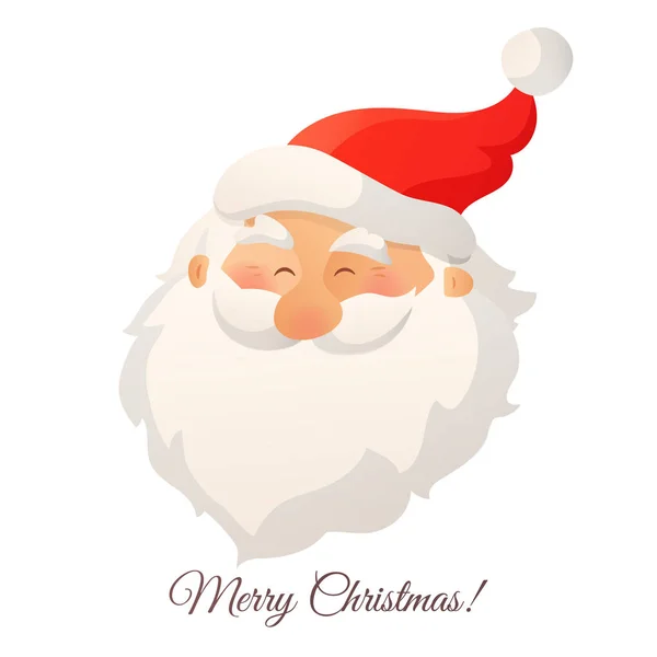 Happy glimlachend Kerstman hoofd met rode hoed en baard. Cartoon vectorillustratie. — Stockvector