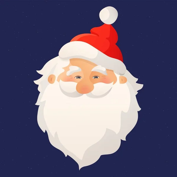 Szczęśliwy uśmiechający się głowa Świętego Mikołaja z czerwona czapka i broda. Ilustracja kreskówka wektor. — Wektor stockowy