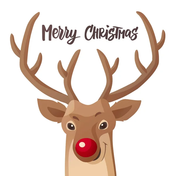 Cartoon Christmas illustration. Funny Rudolph red nose reindeer isolated on white. Vector. — Stock Vector