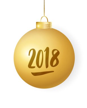 Beyaz izole Noel top asılı. Parlak altın glitter önemsiz şey, tatil dekorasyon.