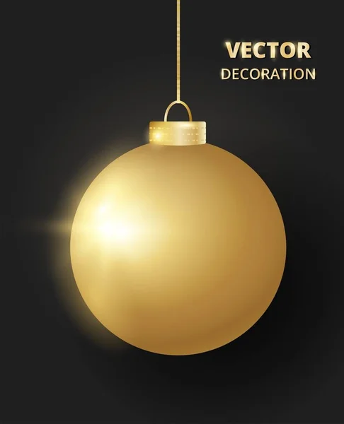 Balle de Noël suspendue. Boule de paillettes dorées étincelantes, décoration de vacances . — Image vectorielle