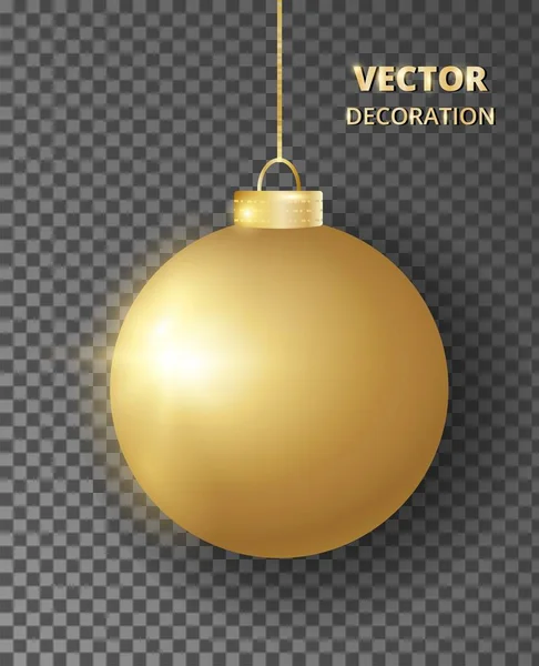 Balle de Noël suspendue. Boule de paillettes dorées étincelantes, décoration de vacances . — Image vectorielle