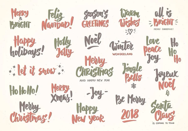 Set of holiday greeting quotes and wishes. Hand drawn text. Great for cards, gift tags and labels, photo overlays, party posters. — Stock Vector