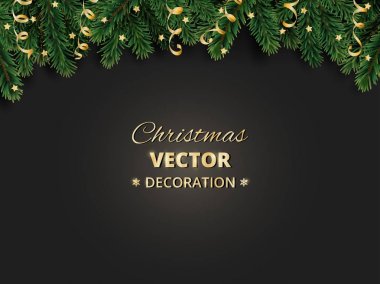 Kış tatil arka plan. Noel ağaç dalları ve süs eşyaları ile sınır.