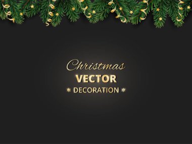 Kış tatil arka plan. Noel ağaç dalları ve süs eşyaları ile sınır.