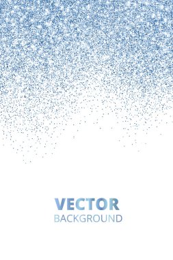 Düşen glitter konfeti. Mavi vektör toz, üzerinde beyaz izole patlama. Köpüklü glitter sınır, çerçeve şenlikli.