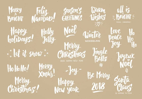 Set of holiday greeting quotes and wishes. Hand drawn text. Great for cards, gift tags and labels, photo overlays, party posters. — Stock Vector