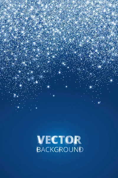 Confettis aux paillettes, neige. Poussière vectorielle, explosion sur fond bleu. Frontière scintillante, cadre . — Image vectorielle