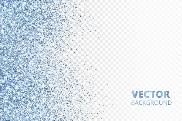 Glitter confetti falling from the side. Blue vector dust, explosion on transparent background. Sparkling border, frame. — Stock Vector