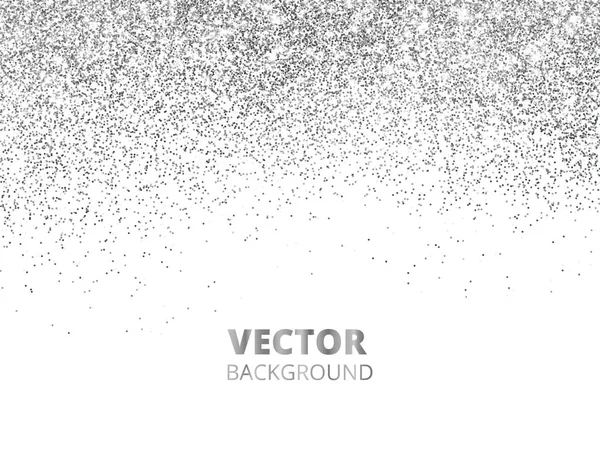 Csökkenő csillogó konfetti. Vektor ezüst por, robbanás elszigetelt fehér. Csillogó glitter határ, ünnepi keretben. — Stock Vector