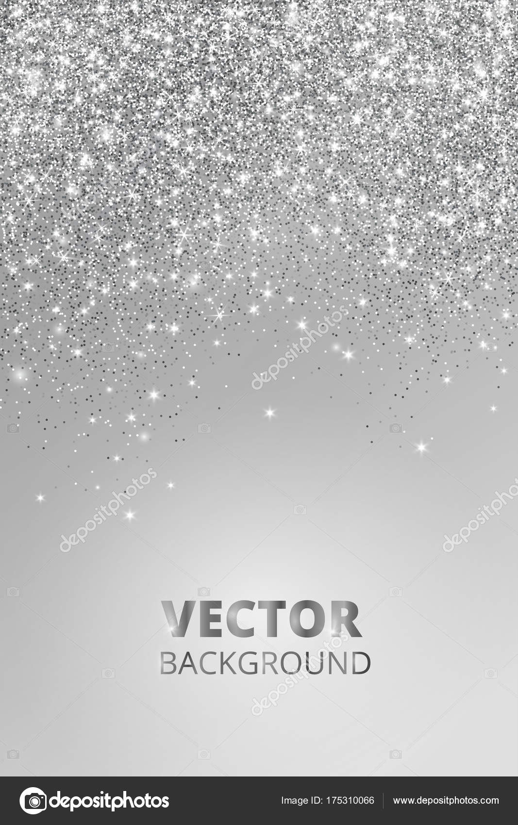 Falling glitter confetti. Vector silver dust isolated on transparent  background. Sparkling glitter border, festive frame. Stock Vector