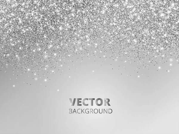 Falling Glitter confetti. Pó de prata vetorial, explosão no fundo cinzento. Brilho cintilante fronteira, quadro festivo . —  Vetores de Stock