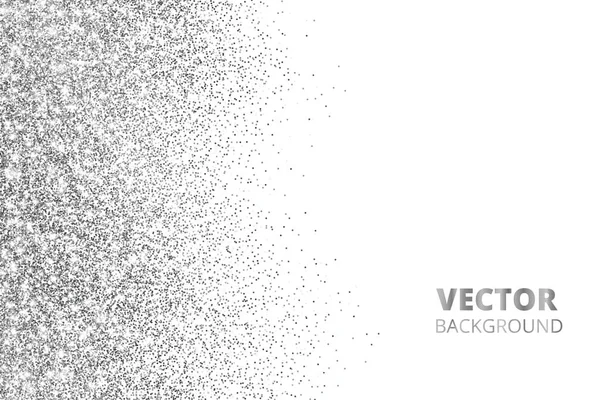 Glitter confetti, sneeuw vallen vanaf de zijkant. Vector zilveren stof, explosie op wit wordt geïsoleerd. Sprankelende grens, frame. — Stockvector