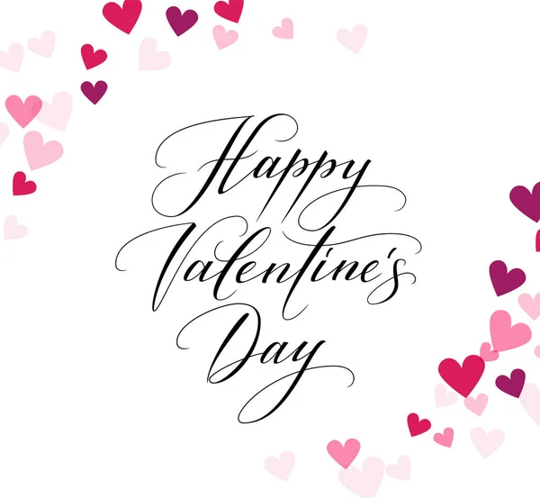 Ręka tło z serca i Happy Valentines day napisał kaligrafii — Wektor stockowy