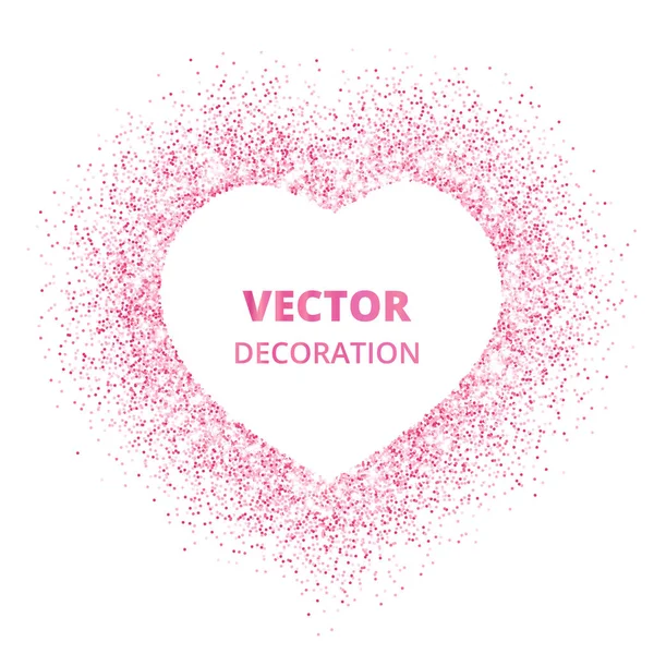 Pink glitter heart frame, border. Vector dust isolated on white — Stock Vector