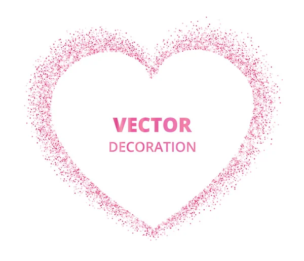Pink glitter heart frame, border. Vector dust isolated on white — Stock Vector