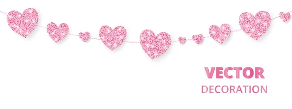 Cadre coeur rose, bordure sans couture. Paillettes vectorielles isolées sur blanc. Pour la décoration de cartes Saint Valentin et Mères, invitations de mariage — Image vectorielle