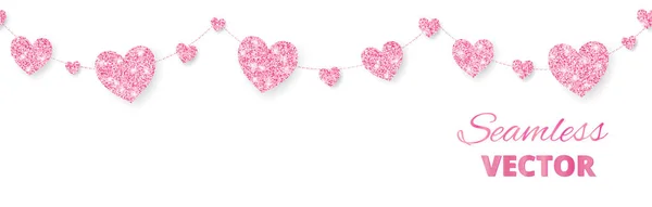 Rosa hjärtan ram, sömlös gränsen. Vector glitter isolerade på vitt. För dekoration av Valentine och mödrar dag kort, bröllop inbjudningar — Stock vektor