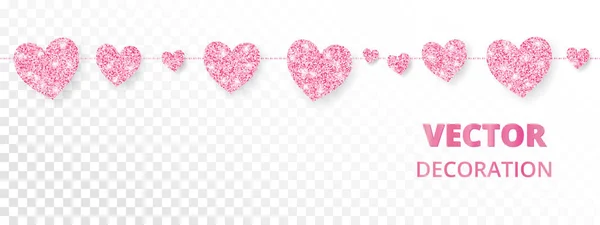 Roze harten frame, naadloze grens. Vector glitter geïsoleerd op wit — Stockvector